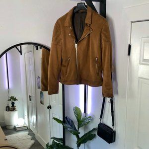 Zara Vegan Suede Quilted Moto Jacket